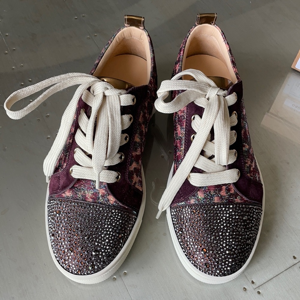 Christian louboutin gondolastrass sneaker trainer crystal bronze burgundy sz 36